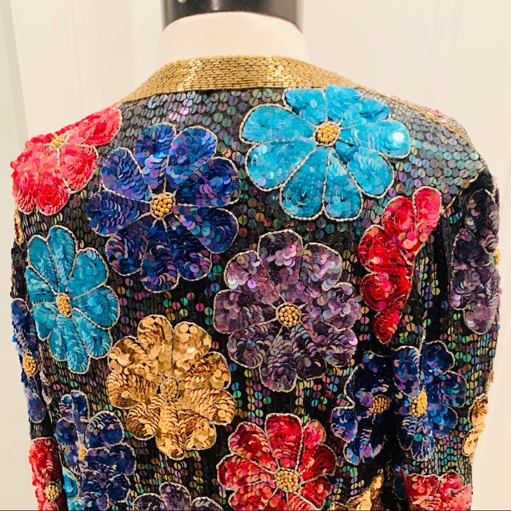 Vintage Leslie Fay Evenings Sequin Silk Jacket S - Picture 7 of 8